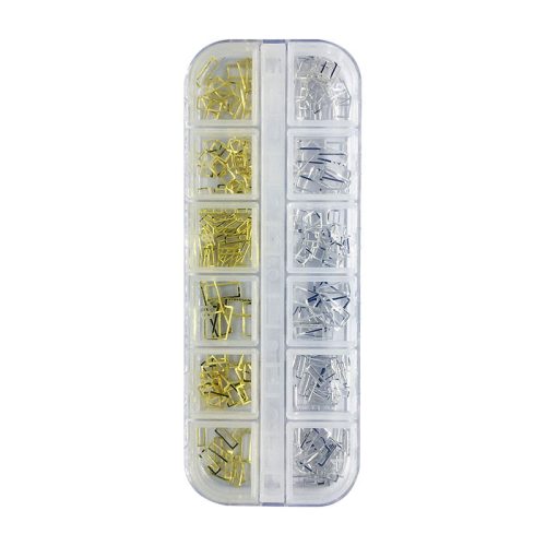 Gold-Silber Rechteckige Nageldekoration (In Box, 12 Arten)